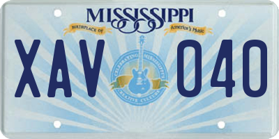 MS license plate XAV040