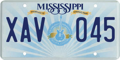 MS license plate XAV045