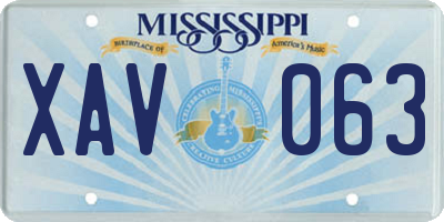 MS license plate XAV063