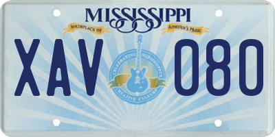 MS license plate XAV080
