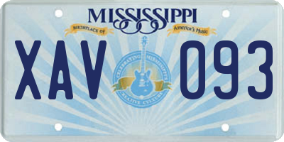 MS license plate XAV093
