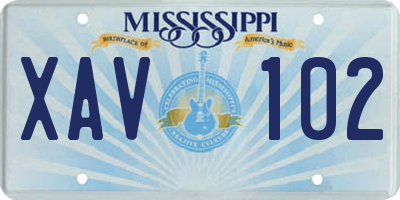 MS license plate XAV102
