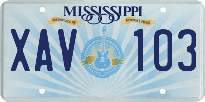 MS license plate XAV103