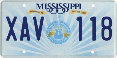 MS license plate XAV118