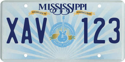 MS license plate XAV123