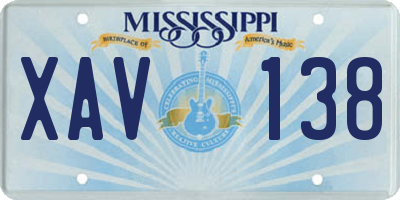 MS license plate XAV138