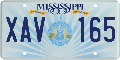 MS license plate XAV165