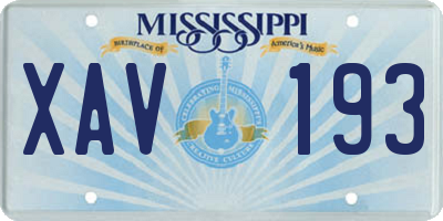 MS license plate XAV193