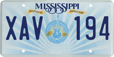 MS license plate XAV194