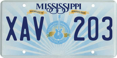 MS license plate XAV203