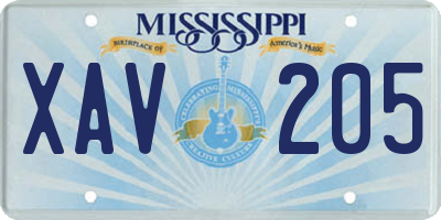 MS license plate XAV205
