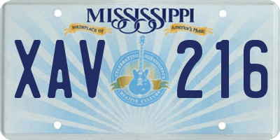 MS license plate XAV216