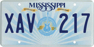 MS license plate XAV217
