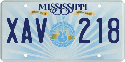 MS license plate XAV218