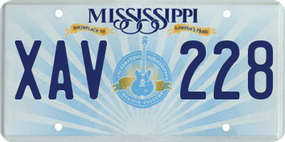 MS license plate XAV228