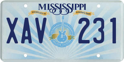 MS license plate XAV231
