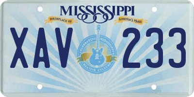 MS license plate XAV233
