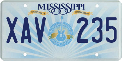 MS license plate XAV235