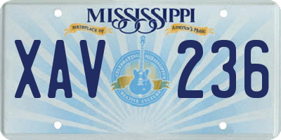MS license plate XAV236