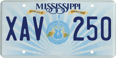 MS license plate XAV250