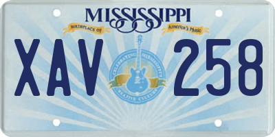 MS license plate XAV258