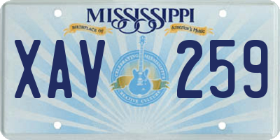 MS license plate XAV259