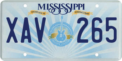 MS license plate XAV265