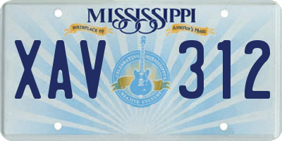 MS license plate XAV312