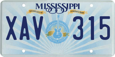 MS license plate XAV315