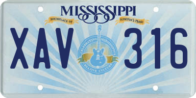 MS license plate XAV316