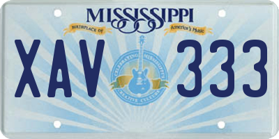 MS license plate XAV333