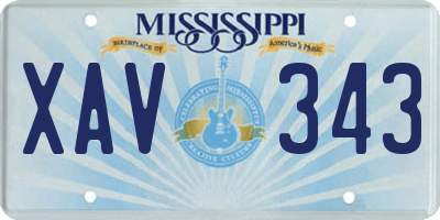 MS license plate XAV343