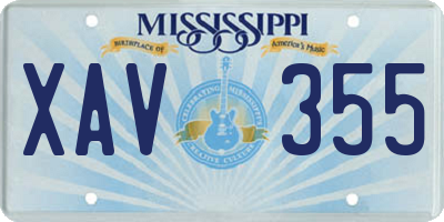 MS license plate XAV355