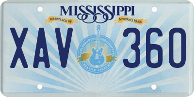 MS license plate XAV360