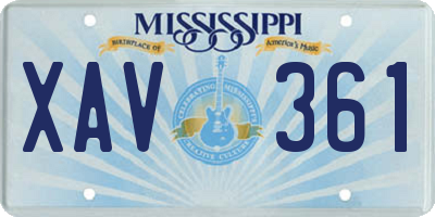 MS license plate XAV361