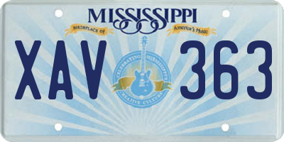 MS license plate XAV363