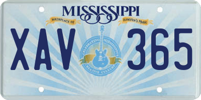 MS license plate XAV365