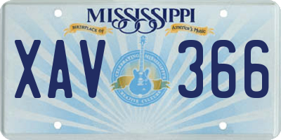 MS license plate XAV366