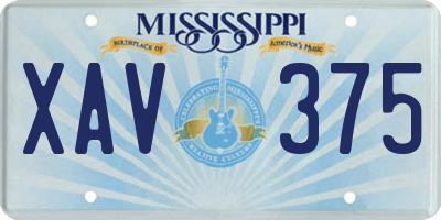 MS license plate XAV375