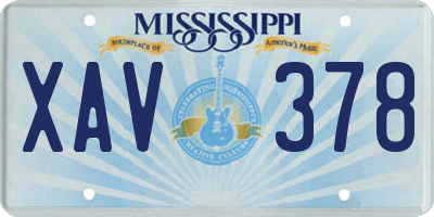 MS license plate XAV378