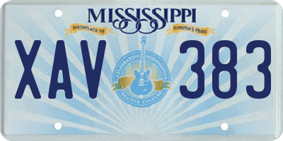 MS license plate XAV383