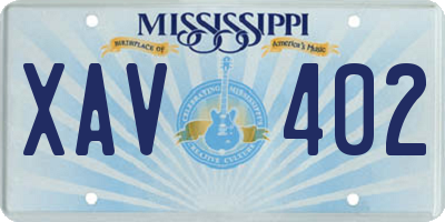 MS license plate XAV402