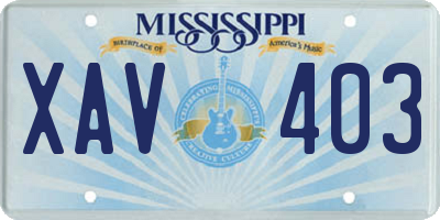 MS license plate XAV403