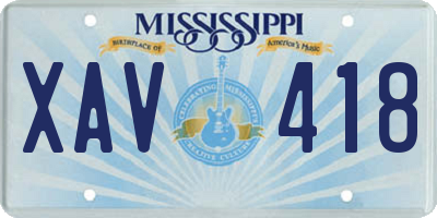 MS license plate XAV418
