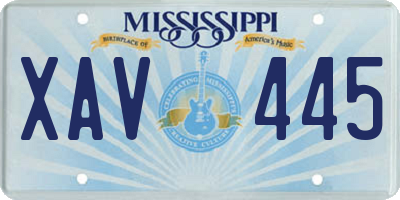 MS license plate XAV445