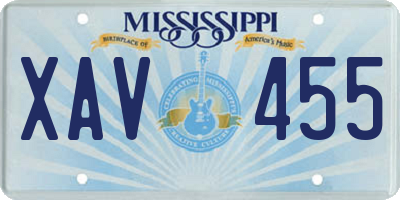 MS license plate XAV455