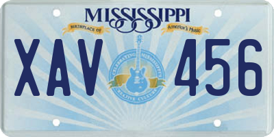 MS license plate XAV456