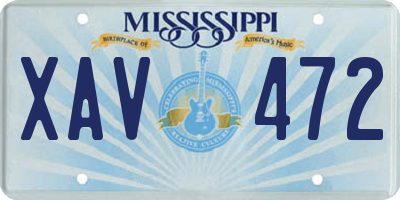 MS license plate XAV472