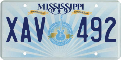 MS license plate XAV492