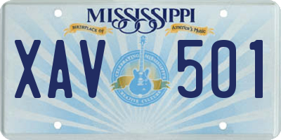 MS license plate XAV501
